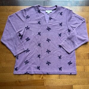 C.D. Petites Women’s Purple Floral Embroidered Long Sleeve Shirt